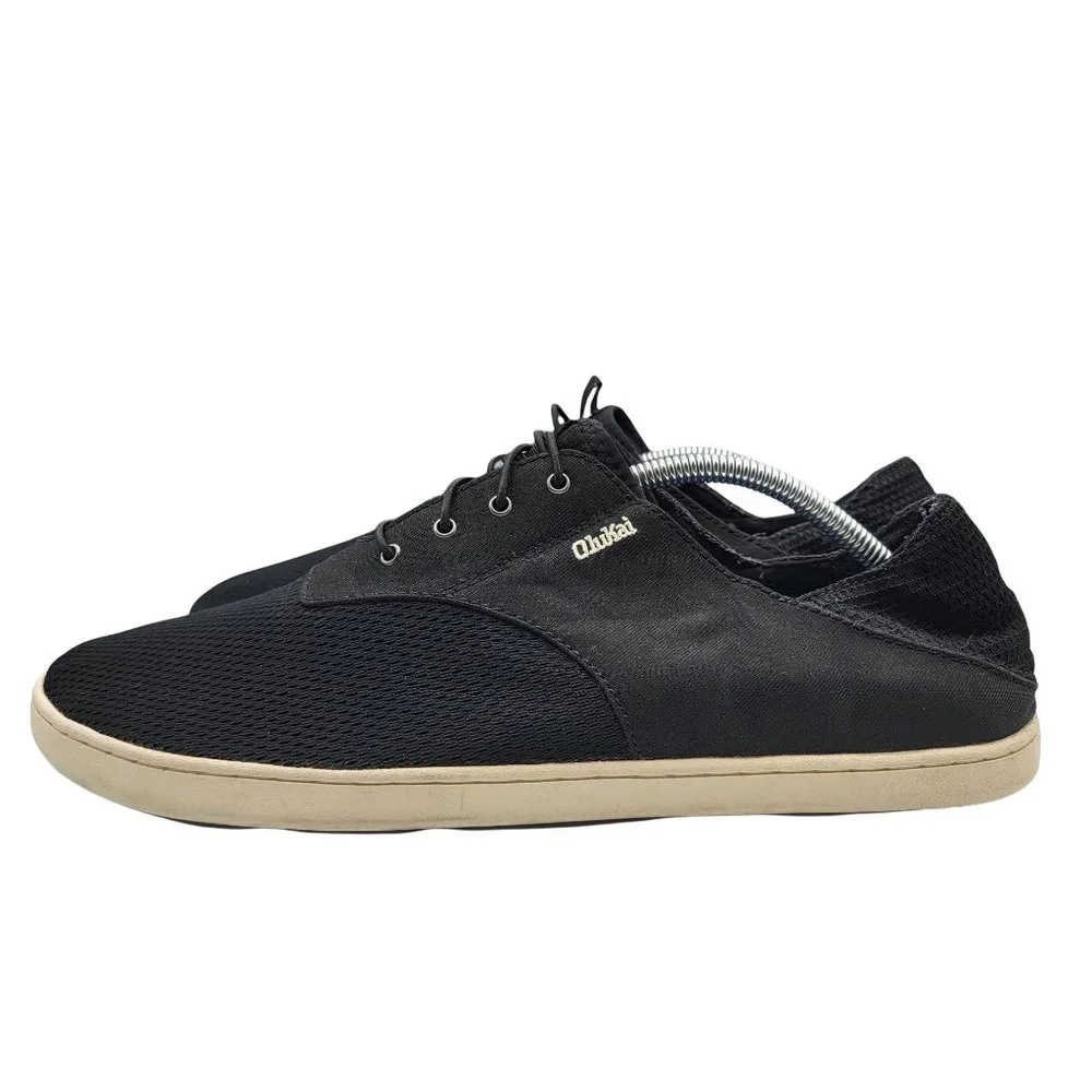 Olukai Nohea Moku Casual Boat Shoes Black Loafers Mens Size 12 Laces Comfort